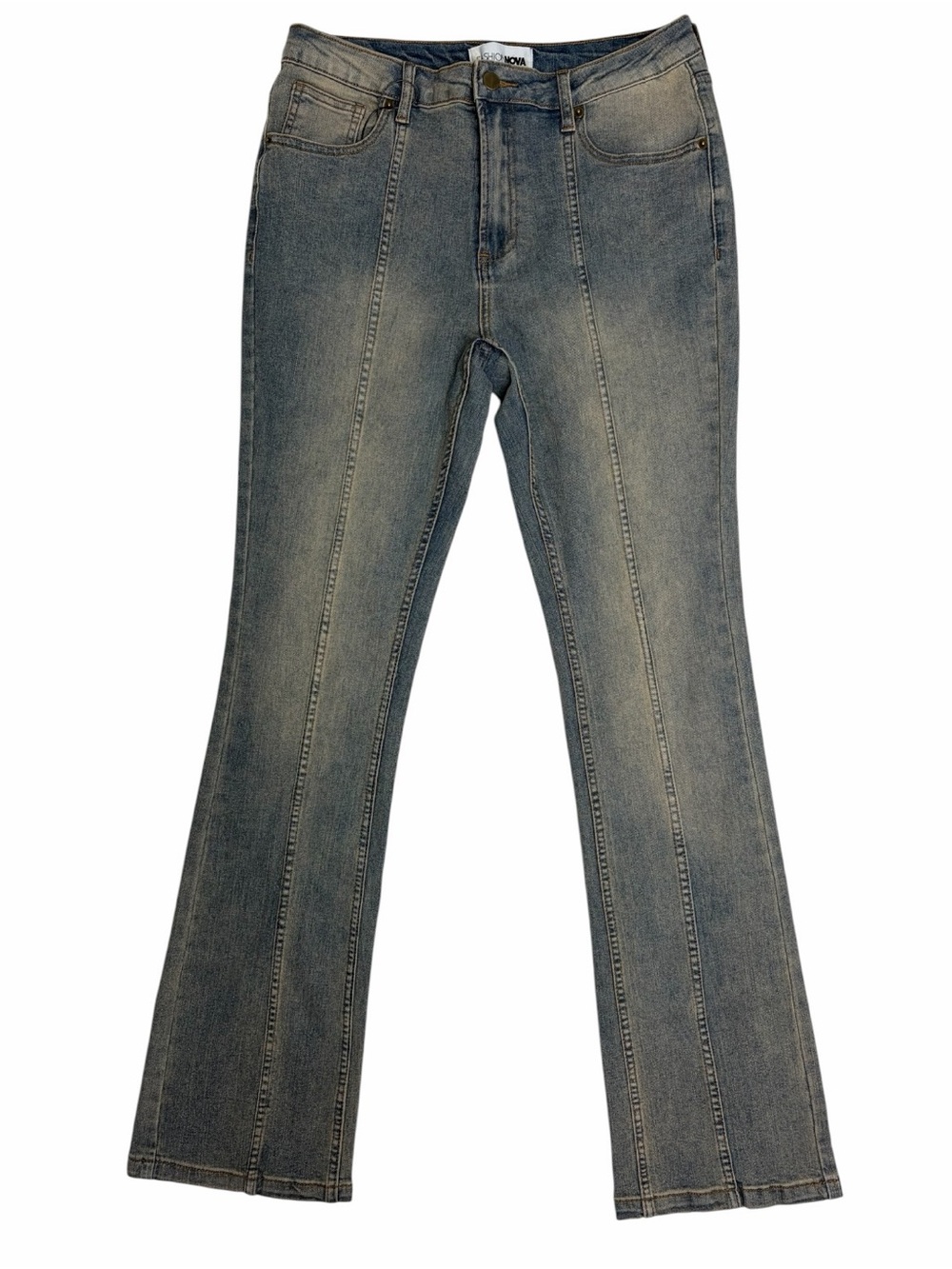 Fashion Nova Womens Bootcut Jeans Flap Pockets Medium Wash Stretch Size 9